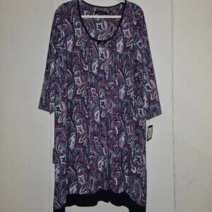 NWT Ellen Tracy Paisley Long Sleeve Shift Dress (2X)